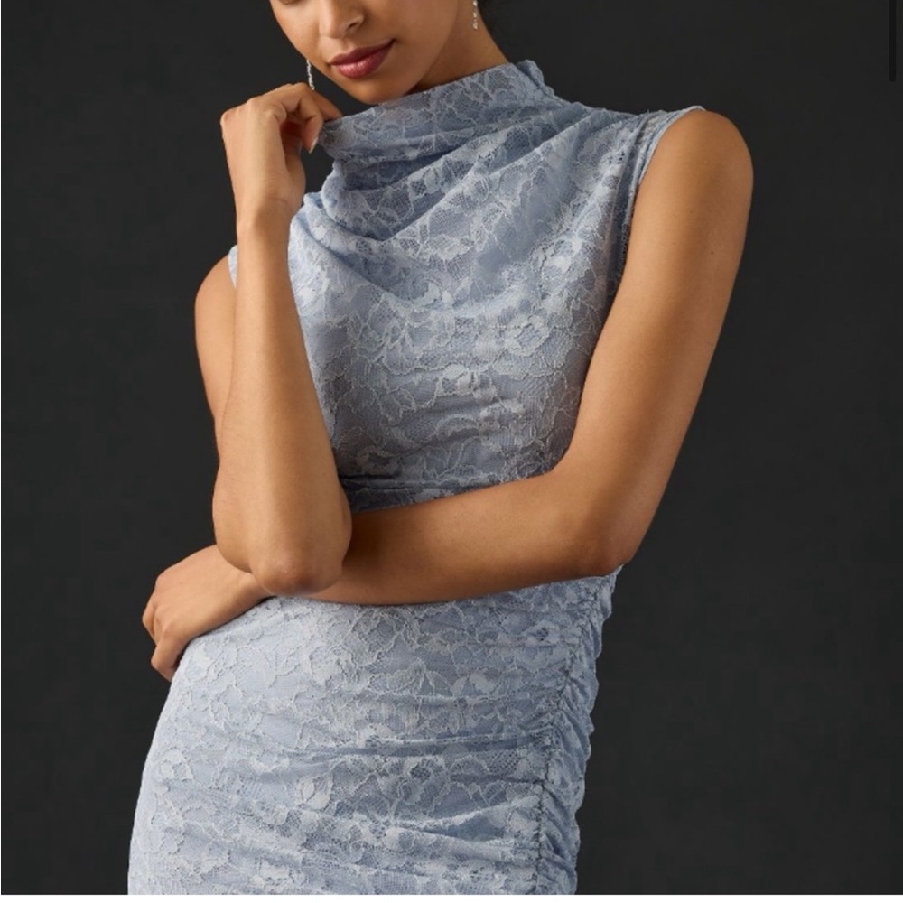 NWT Anthropologie The Maya Ruched Cowl-Neck Dress: Lace Edition Sky size XL - Picture 3 of 13